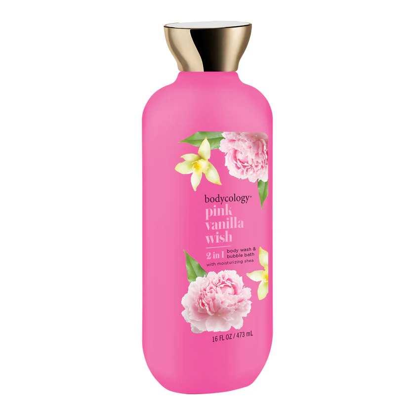 BODYCOLOGY 2 IN 1 BODY WASH & BUBBLE BATH PINK VANILLA WISH 16OZ